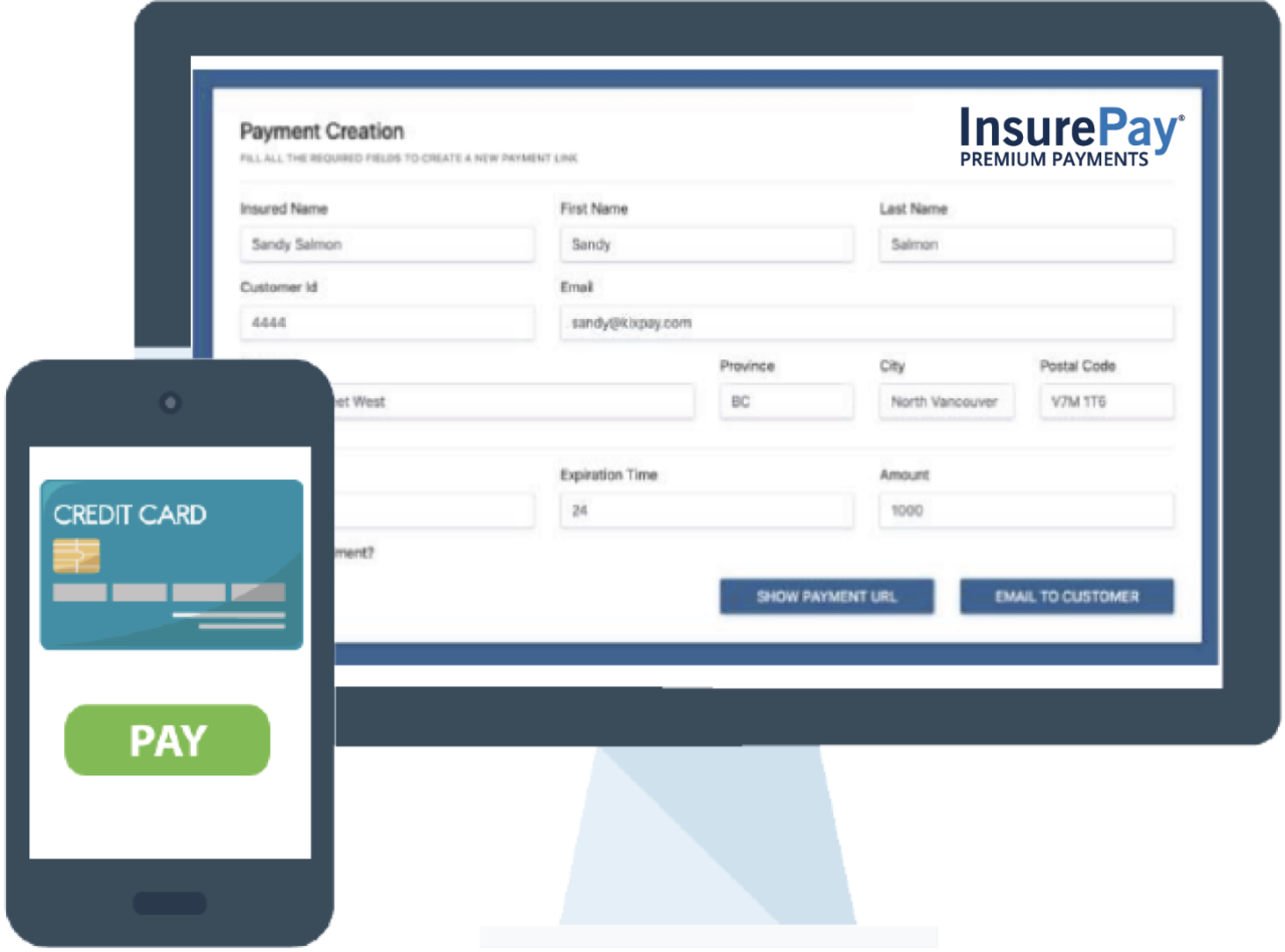 InsurePay Premium Payments Logo with smartphone and tablet icons 
