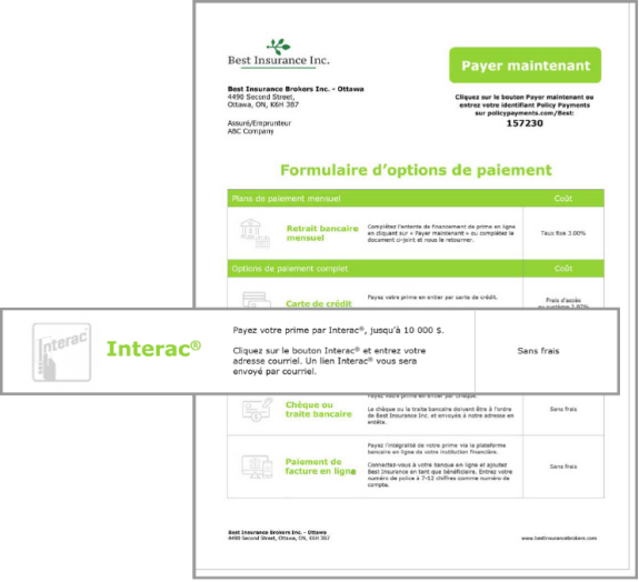 Formulaire d'options de paiement