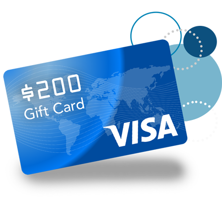 Illustration of a $200 Visa gift card.