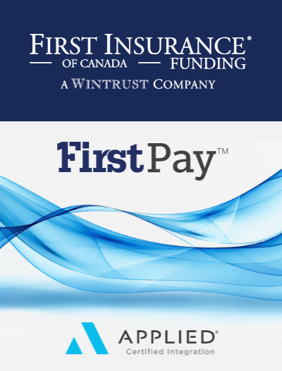 FirstPay, Applied Certified Integration, and FIRST Insurance Funding of Canada logos poster 
