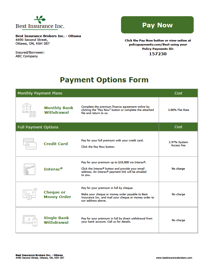 Payment Options Form