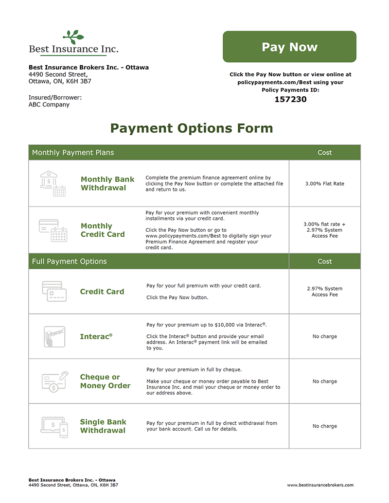 Formulaire d'options de paiement