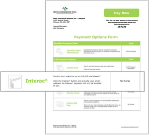 Formulaire d'options de paiement, solution Interac